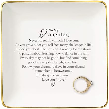 Daughter Gifts from Mom,Dad,Meaningful,Birthday Graduation New Year Christmas Gifts for Daughter,Reminder Present,Motivational Encouraging Present,Ceramic Jewelry Tray Trinket Holder Ring Dish by NZY