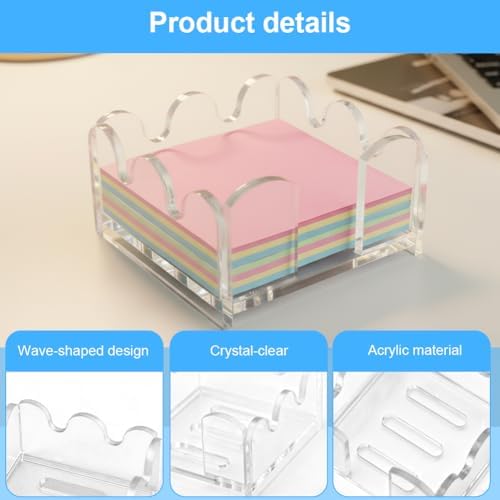 Scalloped Acrylic Sticky Note Holder, 3 x 3 Inch Clear Sticky Note Organizer, Cute Wave Design Notepad Holder and Desk Organizer for Office, Home, Dorm Room & Classroom - Image 3