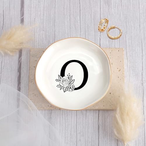 JoycuFF Initial O Ceramic Jewelry Tray, Bridesmaid Bride Gifts, Mothers Day Christmas Anniversary Engagement Birthday Gifts for Women Couples, Trinket Dish for Rings Earrings Necklaces Bracelets Keys - Image 2
