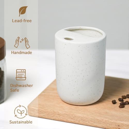 Handmade Ceramic Travel Coffee To Go Tumbler with Half Lid, 17oz Unique Tea Coffee Cup with Sip-top Lid, Speckle White - Image 4