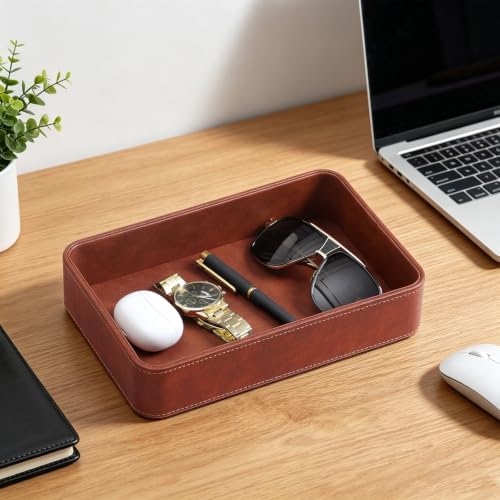 Valet Tray for Men, PU Leather Catchall Tray Nightstand Organizer - Image 4