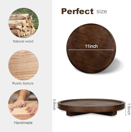 Round Decorative Tray Farmhouse Kitchen Decor Soap Dish, 11" Walnut - Image 3