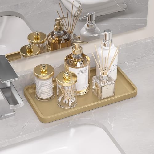 Weenson Gold Bathroom Vanity Tray for Countertop Perfume Makeup Jewelry Decor Candle, Bamboo Kitchen Tray for Soap Dispenser Spice Coffee, Toilet Tank Tray 11.81”L x 6.1”W x 0.79”H - Image 4