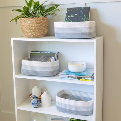 NaturalCozy 13.5”x8.5”x5.5” Rectangle Storage Baskets for Shelves 3 Pack | Cotton Rope Woven Small Baskets for Organizing | Small Storage Bins for Nursery, Bathroom, Closet, Shelf, Decorative - Image 3