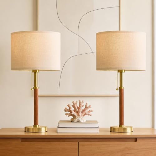 22" Wood Table Lamps Mid Century Modern Lamp for Bedroom Living Room - Image 4