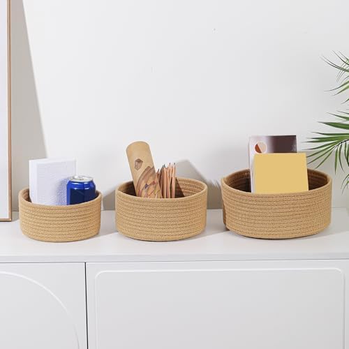 Small Basket Cotton Rope Woven Baskets for Organizing Cute Mini Tiny Baskets for Nursery Decorative Boho Round Storage Bathroom Organization Bin Open Storage Bins (Brown) - Image 7