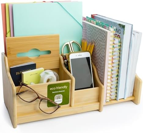 DECOMIL Bamboo Desk Organizer, Wood Desktop Shelf, Perfect Office Decor for Office Supplies Storage, Multifunction Desktop Organizer Shelf by DECOMILLLC