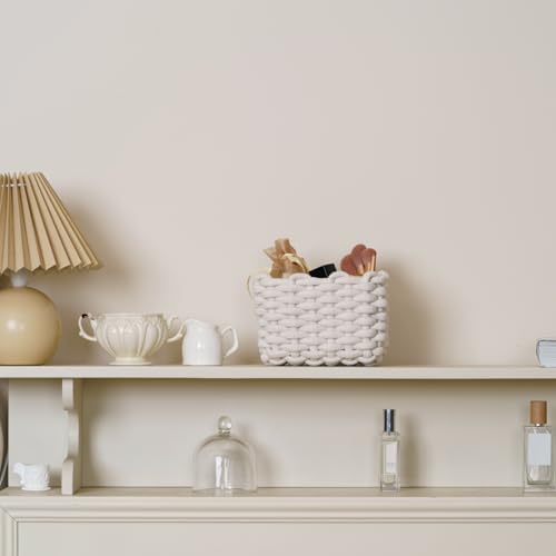 Small Woven Square Basket for Storage & Organizing, Cute Mini Cotton Rope Empty Gift Basket for Mother's Day Bedside Caddy Shelves Bathroom Dresser, Minimalist Chic Design for Nursery, Bedroom, Office - Image 3