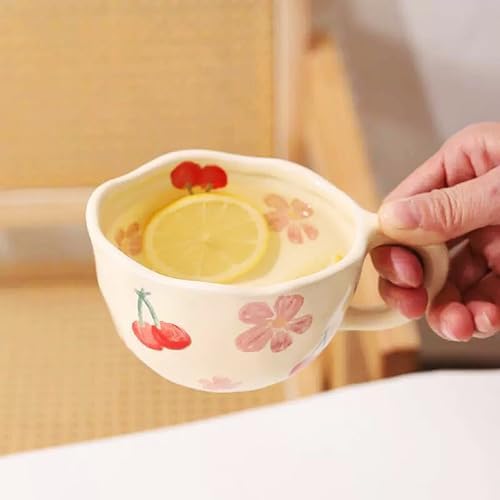 Creative Cute Coffee Mug Floral Ceramic Coffee Mug Flower Cute Cup for Women Girl 8.5oz Handmade Hot Chocolate Mugs for Latte Milk Tea Valentine’s Day Mother’s Day Birthday Christmas (Cherry) - Image 3