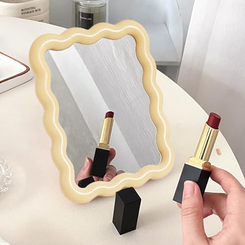 Wave Table Desk Vanity Makeup Mirror Small Make Up Office Mirror Yellow - Image 2