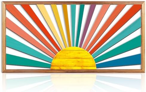 IARTTOP Large Boho Sun Wall Art Framed Wooden Art Wall Decor Colorful Rainbow Geometric Line Sunshine Artwork for Living Room Bedroom Office 16x32 Inch by IARTTOP