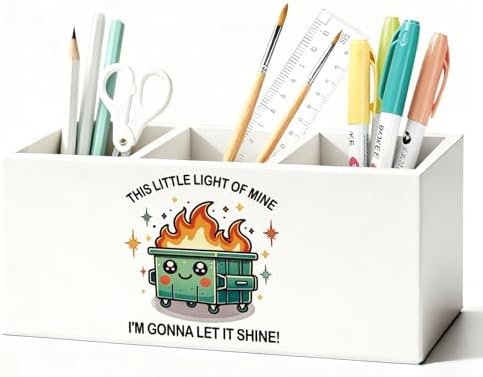Funny Dumpster Fire Pen Pencil Holder for Desk, Coworker Gifts for Women Men, Dumpster Fire Gifts, This Little Light of Mine Wooden Box Sign Decorations for Office Workplace Desk Tabletop by Unknown