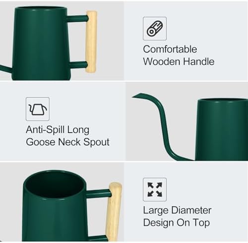 Watering Can Indoor Plants, 35 oz/1000 ml Metal Stainless Steel Watering Can Pot with Long Spout for Indoor House Plants Bonsai Outdoor Garden Flower Decorative (Alpinegreen) - Image 5