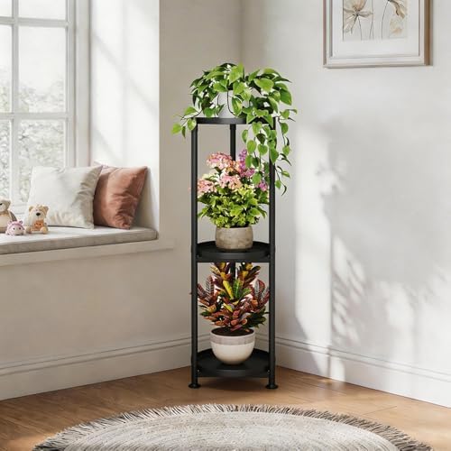 3 Tier Plant Stand Indoor Outdoor Corner Vertical Black 34'' Tall - Image 4