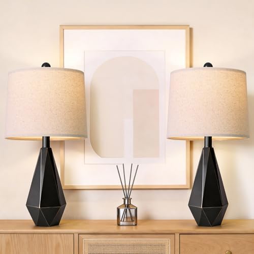 PoKat Table Lamps Set of 2 for Bedroom, 23.5'' High Farmhouse Nightstand Lamps for Living Room, Modern Bedside Lamps with Linen Shade for Office Sideboard Hallway Gift (Matte Black) - Image 4
