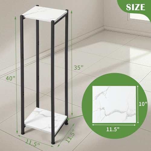 Dipion 40 Inch Tall Plant Stand Indoor,2 Tier Pedestal Stand,Marble White - Image 5