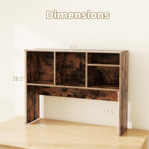 Giantex Desktop Bookshelf, Countertop Storage Hutch with 4 Shelves for Computer Desk, Dressing Tabletop Display Rack, Multipurpose Desk Hutch Storage Organizer for Home Office Dorm (Rustic Brown) - Image 3