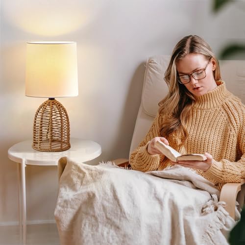 EJIAXIN Rattan Lamp Boho Lamps Set of 2-13.75" Mini Farmhouse Table Lamp Rustic End Table Decorative Small Lamps for Small Spaces Bedroom Nightstand Living Room Reading Desk Side Table Lamp - Image 6