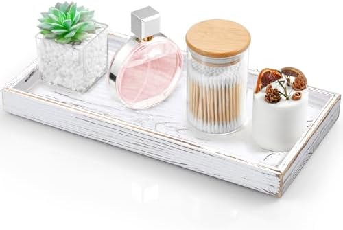 ALELION 13" White Bathroom Vanity Tray for Counter - Wood Decorative Tray for Toilet Tank Makeup Perfume Jewelry Catchall Table - Wooden Kitchen Countertop Organizer for Soap Dispenser by ALELION