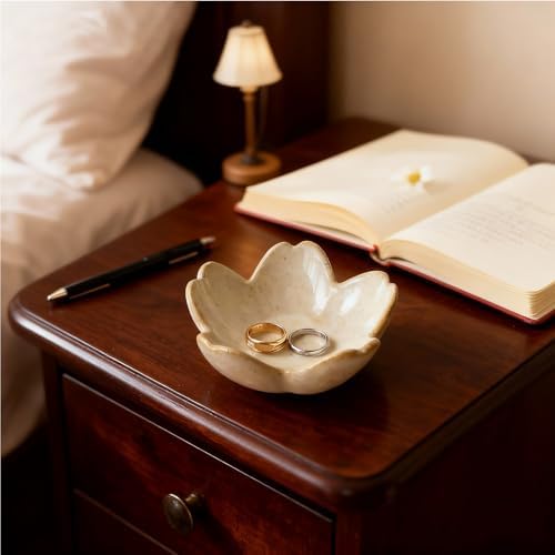 Stone-Gray Flower Ceramic Jewelry Tray Bride Ring Dish, Small Trinket Bowl - Image 2