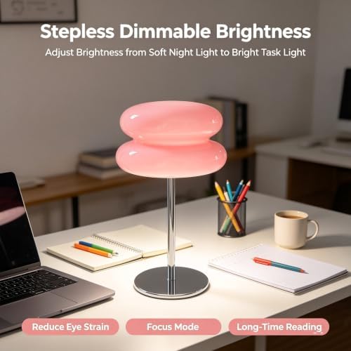 Bedroom Mushroom lamp, Medieval Modern Bedside Table lamp, dimmable Retro Egg Tart Headlight, Unique Home Mushroom Decoration Aesthetic Lovely Living Room Desk lamp (Pink) - Image 4