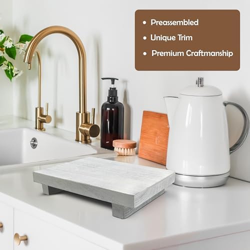 Rustic Wood Riser - Rectangular Soap Tray, Candle Holder, Plant Stand - White, 9 x 6 X 1.5 Inch - Image 5