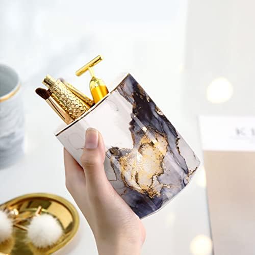 Ceramic Pen Holder for Desk Cute, Pencil Cup Pot Desk Organizer, Makeup Brush Holder for Women, Men, Kids, Desk Marble Decor for Office, Classroom, Home, Gray Golden - Image 5