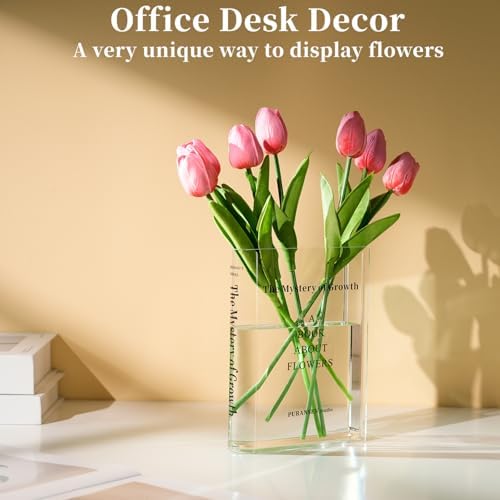 Puransen Clear Book Flower Vase - Floral Bookshelf Decor, Acrylic Flower Holder & Space-Saving Organizer, Modern Home Office/Study Desk Minimalist Aesthetic (Not Including Flowers) - Image 4