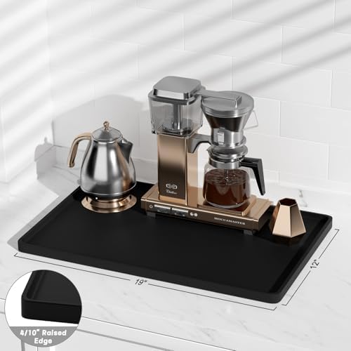 Rnivvi Silicone Coffee Mat, 12" x 19" Waterproof Raised Edge Coffee Bar Mats for Espresso Machine Station Accessories, Heat Resistant Dish Drying Pad for Kitchen Counter, Rubber Bar Decor Pad, Black - Image 3