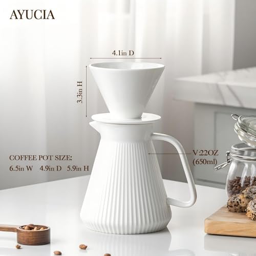 Pour Over Coffee Maker Set, Ceramic Coffee Dripper with Pot Set, 22OZ White Cream Pour Over Coffee Brewer for Home Café Restaurant Camping, Size 02 - Image 6