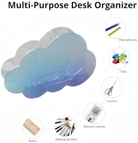 Aesthetic Cloud Pen Holder for Desk Cute Office Supplies Acrylic Cubicle Decor Kawaii Workspace Accessories Clear Makeup Organizer for Women Girls Pencil Cup Large Caddy for Home Office (Blue) - Image 3