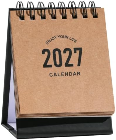 Mini Desk Calendar 2027-2028- Small Desktop Calendar January 2027 to June 2028, Mini Daily Schedule Thick Paper Twin-Wire Binding with Stickers for Home Office School (Kraft paper color) by Stiamvd
