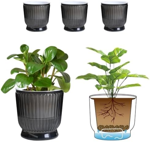 T4U Self Watering Pots for Indoor Plants 6 Inch 4 Pack Planter Gray by T4U