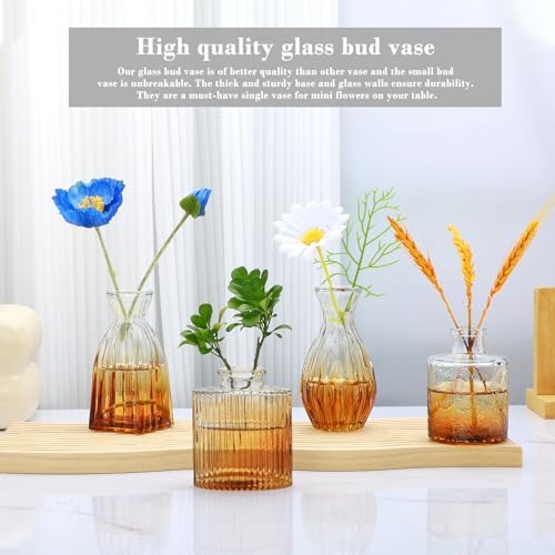 Glass Bud Vases Set of 4, Small Brown Flower Vases for Wedding Centerpieces - Image 4