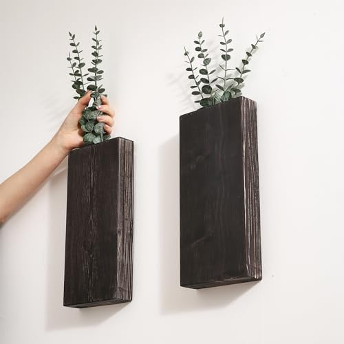 2 Pack Wood Wall Planter Vase for Greenery and Dried Flowers (Expresso) - Image 5