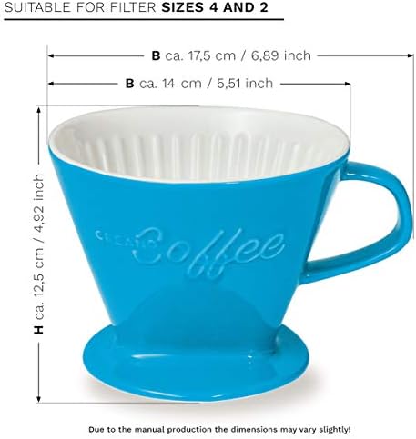 Creano XXL Porcelain Coffee Dripper Blue - Ceramic Cone Brewer - Pour Over Coffee Maker - Filter Size 4 - huge and heavy quality 800gr/28oz - 6 Colours availeble - Image 2