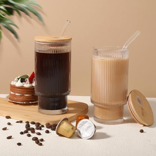 Glass Cups with Bamboo Lids and Straws - 16 oz Reusable - Image 3