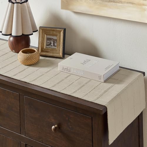 ZeeMart Linen Checked Farmhouse Table Runner, 13x90 Inches Oatmeal - Image 6