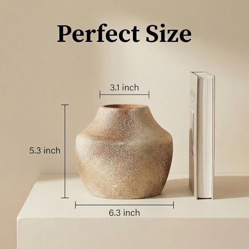 Rustic Vintage BrownTerracotta Pot, 5.3 Inch Aged Ceramic Vase for Dried/Fresh Flowers, Handcrafted Round Planter for Farmhouse, Boho Home Decor, Living Room, Entryway, Airbnb Styling - Image 5