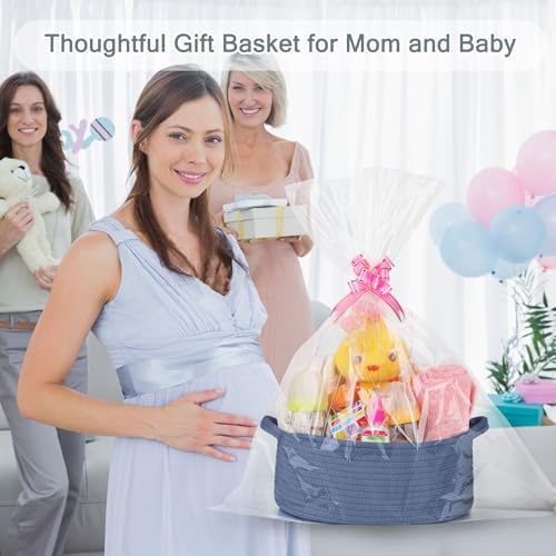 COMSE Empty Small Gift Basket with Bag & Ribbons, Folkstone Gray - Image 3