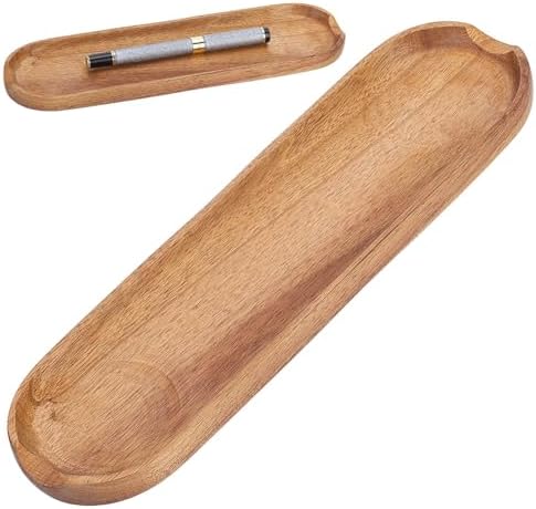 UNICRAFTALE 2Pcs Wooden Desk Pen Tray Office Desk Organizer Minimalist Pencil Holder for Writing Instrument Rest Writing Stationary Organizer for School Student Teacher Gift 9.84x2.76x0.49 In by UNICRAFTALE