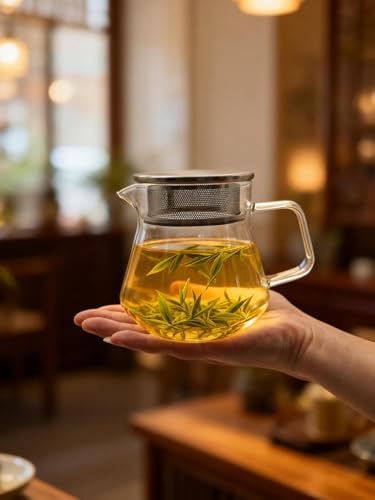 CNGLASS Small Glass Teapot with Stainless Steel Filter Lid,15oz(450ml) Glear Tea Kettle Stovetop Safe,Borosilicate Glass Tea Pots for Blooming and Loose Leaf Tea - Image 3