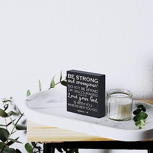 Bible Verse Wooden Box Sign Plaque Be Strong and Courageous Do Not Be Afraid Wood Box Sign Rustic Art Home Office Shelf Desk Decor 5 x 5 x 1 Inches - Image 6