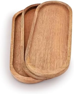 Samhita Mango Oval Wood Tray Set of 3 Perfect for Food Holder/BBQ, Serve Cheese, Sushi, Holiday Snacks, and More. (12" x 5" x 0.75") - Image 3