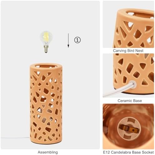 Nave Small Modern Terracotta Ceramic Table Lamp, Kids Night Nursery Table Lamp, 3.14H7.48IN, Bulb Excluded, Terracotta Carving Bird Nest - Image 6