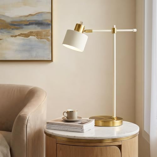 OYEARS 22.2" Modern Desk Lamp, Metal Table Lamp with LED Bulb, Adjustable Reading Lamps for Living Room, Mid Century Nightstand Lamp for Home Office, Industrial Bedside Lamps, Cream and Gold - Image 5