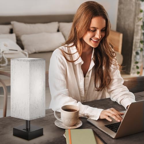 DEGNJU Small Bedside Lamp, Mini Minimalist Table Lamp with Square Flaxen Fabric Shade, 11 Inch Desk Reading Lamp for Bedroom, Living Room, Office, 2 Pack - Image 5