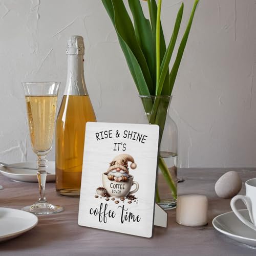 Coffee Bar Sign, Gnome Coffee Cup Wooden Stand Sign 5"X7", Espresso Lovers Gifts Signs Decorations for Cafe Coffees Station Shop Home Kitchen Table Desk Decor(5x7 Inch) - Image 6