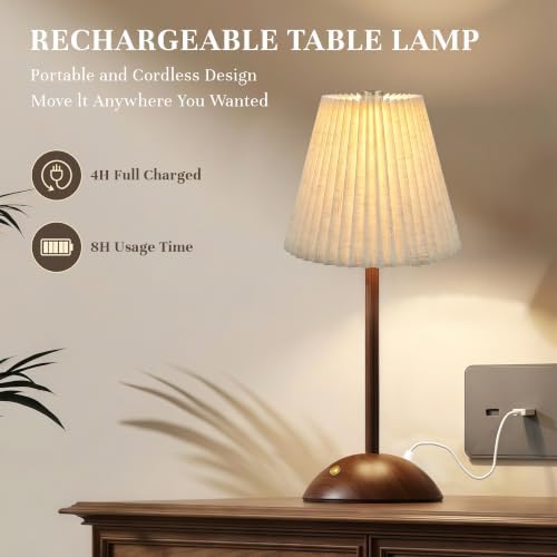 Small Vintage Cordless Table Lamp, 5000mAh Battery Operated, 3 Color Stepless Dimming Up, Bedside Vintage Flower Desk Lamp for Bedroom Living Room, Dorm, Home, Office Decor (Beige) - Image 4