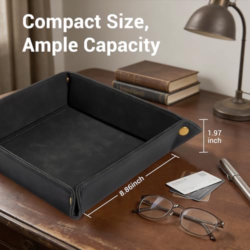 CoBak Leather Valet Tray, PU Leather Catch-All Tray for Entryway,Black - Image 4